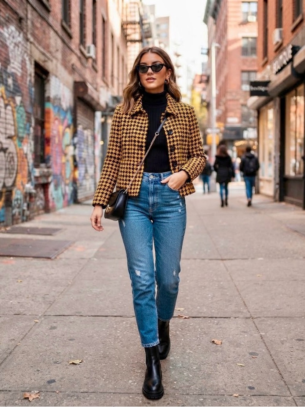 Houndstooth Pea Coat in Yellow & Black